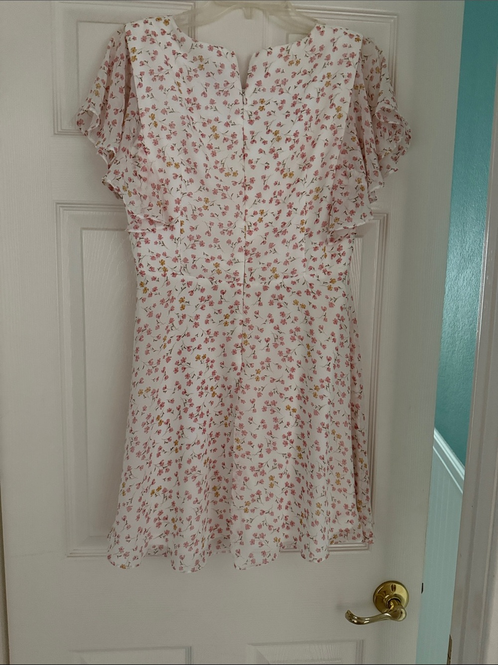 Aqua White Mini Dress with Pink & Yellow Floral Print - Picture 2 of 4
